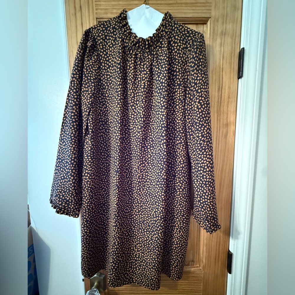 J. Crew Black and Brown Polka Dot Dress